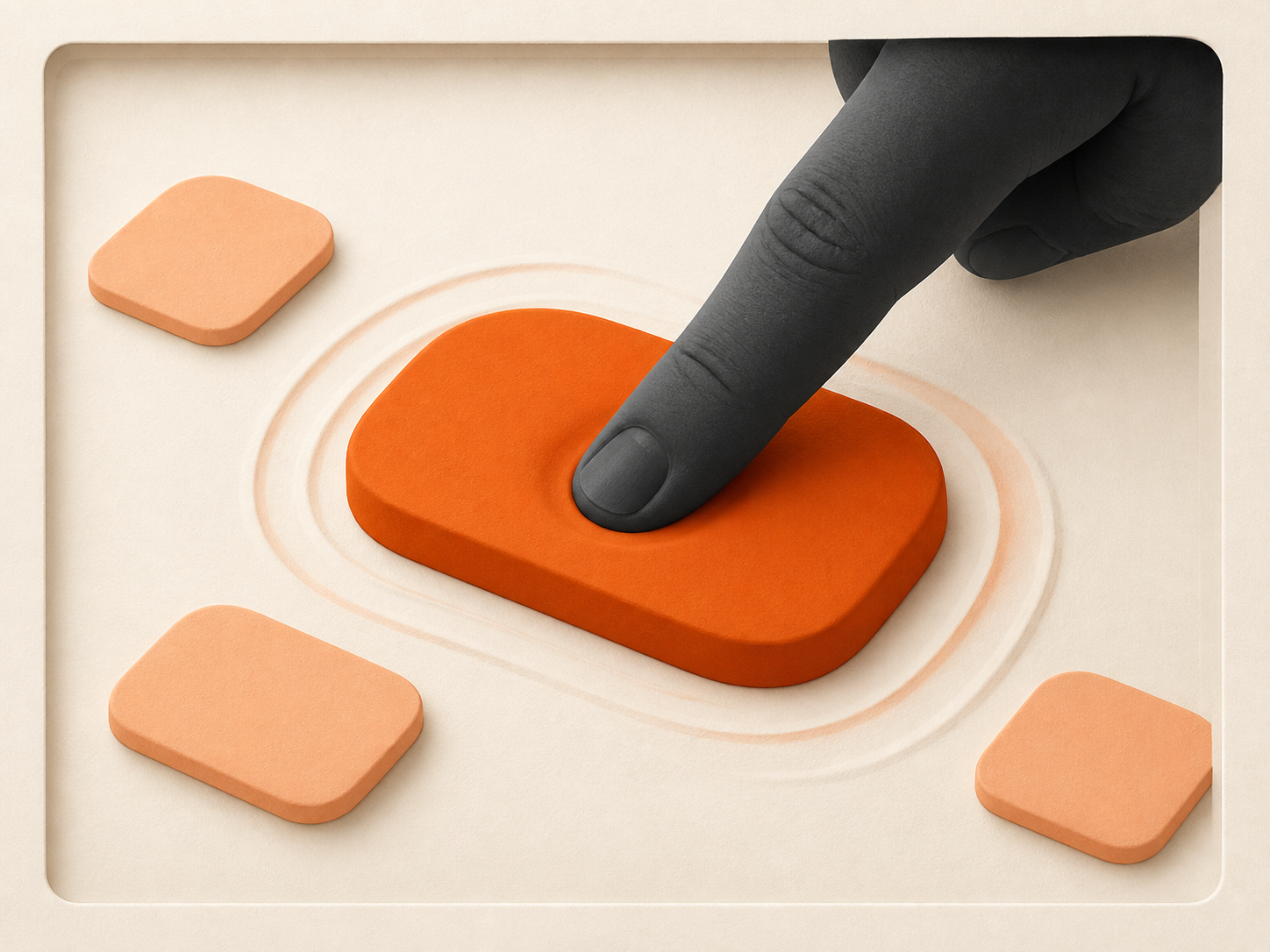 Tactile illustration of a finger pressing a large orange touch control